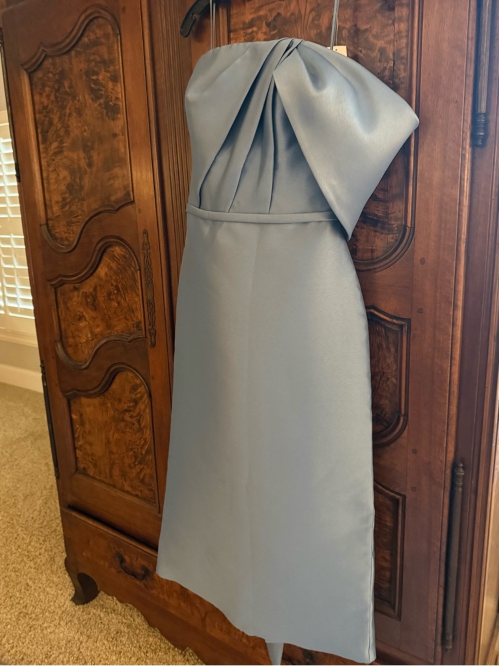 Amsale Strapless Satin Dress in Smokey Blue - Picture 6 of 7